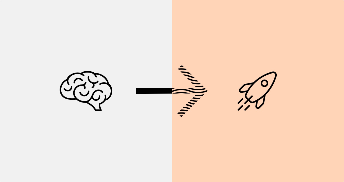 Illustration av en hjärna och en pil som pekar från hjärnan till en raket.